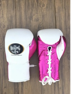Wholesale No Boxing No Life White/Pink Real Cowhide Leather MMA Training Boxing <b>Gloves</b> Lace-Up Lightweight Breathable Unisex - Product Image 2