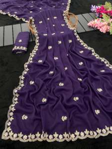 Magnifique sari indien en georgette étoilée avec broderies et travail manuel pour tenue de mariage et de soirée pour femmes, vêtements de cérémonie - Product Image 6