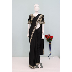 ผ้าซารีงานปักเลื่อมลายฉลุคุณภาพเยี่ยม ดีไซน์หรูหรา สำหรับงานเลี้ยงสังสรรค์ ผลิตจากผ้าชินนอนเนื้อหนา ขายดีเป็นที่นิยม - Product Image 1