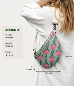 Bolsos de Cintura Acolchados Estilo Boho, Estampados, Verde Rosa, 100% Algodón Ecológico, Multifuncionales, Personalizados para Viaje - Product Image 2