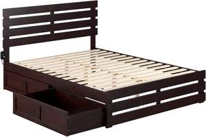 Nordic Haven Espresso Cama de madera con estribo y 2 cajones Panel de diseño tradicional Estilo de madera - Product Image 5