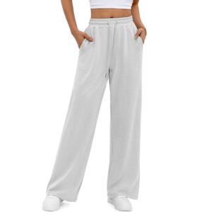 Pantalon de survêtement droit pour femme avec logo personnalisé OEM, couleur unie, grande taille, coupe large, pantalon de jogging ample pour femme - Product Image 2