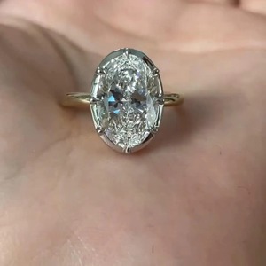 3Ct Oval Lab Grown IGI Certified Ring in 14k Yellow <b>Gold</b> Georgian Style Oval Cut Down Setting <b>Button</b> Back Diamond Ring with VVS - Product Image 4