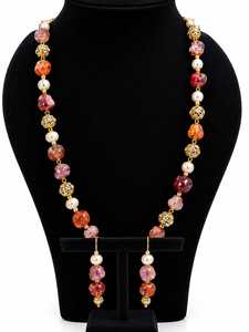 JEWELS SANA Rosa Orange Perlen Vergoldetes Trendiges Schmuckset Messing Perlenkette Tropfen-Ohrringe NGGC Zertifiziert für Hochzeitsgeschenk - Product Image 1