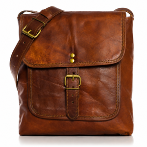 Sac bandoulière vintage en cuir marron avec poche avant, boucle en laiton, sangle réglable, pour le bureau, les voyages, l'université, l'usage quotidien - Product Image 5