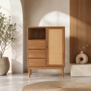 Meuble de rangement en teck et rotin pour projets hôteliers, complexes hôteliers et villas – Mobilier en bois naturel pour l'aménagement intérieur commercial - Product Image 1