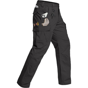 Men's <b>Black</b> Workwear <b>Pants</b> Multiple Pockets Elastic Waist Quick Dry Canvas Fabric Straight Fit for <b>Work</b> - Product Image 1