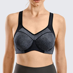 Women's High Support Sports Bra Black Gray Striped Workout <b>Running</b> Fitness Bra with Wide Straps and <b>Padded</b> Cups - Product Image 1