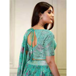 Belle Turquoise Paillettes Organza De Mariage Porter Lehenga Choli - Product Image 2