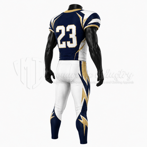 Uniforme Personalizado de Fútbol Americano - Jersey y Pantalones Azules y Blancos, Sublimados, 100% Poliéster/Spandex con Elasticidad en Cuatro Direcciones - Product Image 4