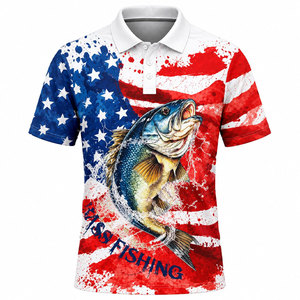 American Flag Bass Fishing Polo <b>Shirt</b> <b>Men</b> Quick Dry UPF 50 Polyester <b>Print</b> Fishing Wear - Product Image 2