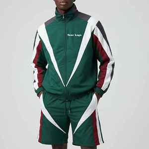 Prix de gros Ensemble court deux pièces streetwear uni coupe classique 100% coton coupe-vent imperméable avec logo sérigraphié - Product Image 6