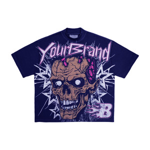 Custom Your Brand Logo <b>Men's</b> Black Punk <b>Skull</b> Print T-<b>Shirt</b> Short Sleeve Regular Fit 100% Cotton Jersey Brain Control Print - Product Image 3