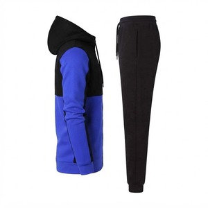 Ensemble de survêtement à capuche 2 pièces pour homme Relevo, bleu et noir, avec blocs de couleur, manches longues, cordon de serrage, décontracté, léger, idéal pour l'été, logo frontal - Product Image 4