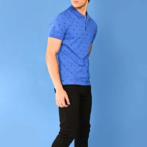 Polo de Manga Corta con Estampado de Lunares Azules para Hombre, Corte Regular Informal, Tela Oxford, Diseño Transpirable - Product Image 2