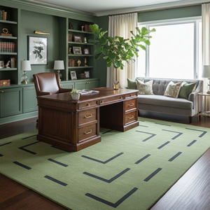 Tapis moderne de luxe en laine verte, tissé à la main, motif géométrique, tapis de sol sur mesure - Product Image 6