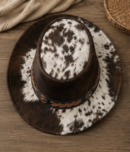Chapeau de cowboy unisexe en fausse fourrure à large bord, style décontracté pour adulte, toutes saisons, en cuir de vachette, style extérieur - Product Image 2