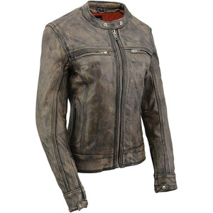 แจ็คเก็ตมอเตอร์ไซค์หนังสีน้ำตาลแบบมีรูระบายอากาศสำหรับผู้หญิง SAMROZ SPORTS - Product Image 1
