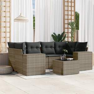 Set Divano da Giardino in Rattan Grigio a 6 Posti, Arredamento da Esterno dal Design Contemporaneo con Telaio in Acciaio e Tavolo in Vetro Temperato - Product Image 3