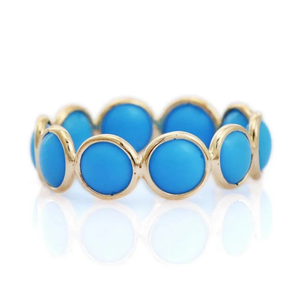 18K Yellow Gold Turquoise Eternity Wedding Band Resizable <b>Statement</b> <b>Ring</b> - Product Image 1