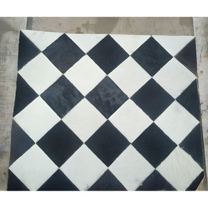 Modern Handmade Hair on Hide Square Cowhide Area Rug Geometric <b>Leather</b> Block Patchwork For Floor Carpet Living Room House Decor - Product Image 4