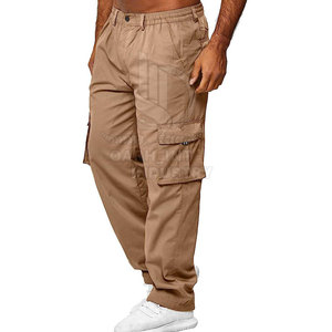 New Design Men's 100% Cotton Lightweight Straight Casual Cargo Pants Mid Rise <b>Light</b> Wash Breathable Eco-Friendly Drawstring - Product Image 6