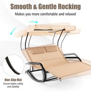 Lettino a dondolo da esterno per 2 persone con tettuccio e ruote per prendere il sole e rilassarsi - Product Image 5