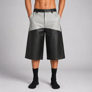 Jorts de cuero sintético al por mayor, jorts de cuero estilo streetwear al por mayor, jorts de cuero oversize personalizados, jorts de cuero holgados personalizados - Product Image 4