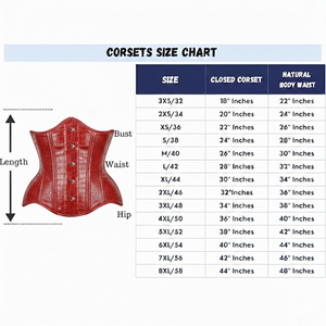 Corset sous-poitrine Premium Rouge Effet Croco, avec baleines en acier robustes et fermeture avant à busc pour cintrer la taille - Product Image 6