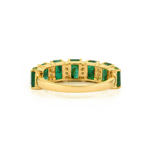 Anillo de media eternidad 100% auténtico con esmeralda octogonal y diamantes de corte redondo, oro amarillo de 18K, piedra de nacimiento de mayo, joyería al por mayor - Product Image 6