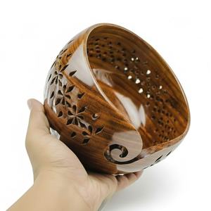 Bol à laine en bois artisanal de luxe pour le tricot et le crochet, support pour pelotes de laine, organiseur de rangement pour travaux manuels, accessoire - Product Image 6