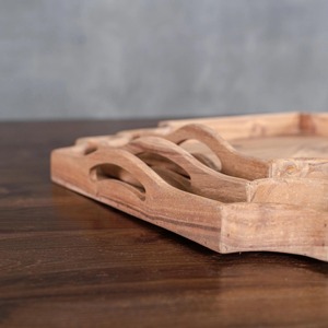 Natural Wooden Serving <b>Tray</b> Set Rectangle Stackable Unfinished Minimalist Design for Table Use Food Drink <b>Storage</b> <b>Trays</b> - Product Image 4
