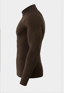 Men's Long Sleeve <b>Compression</b> Shirt Full Zip Dark Brown Quick Dry Spandex Polyester All Seasons Workout Top - Product Image 5