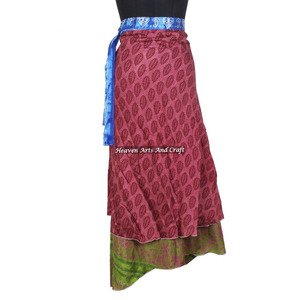 Faldas Étnicas de Seda Sari, Reversibles de 2 Capas, Faldas Largas de Seda Mágica, Estilo Bohemio Indio, Vestido Multifuncional de Doble Capa - Product Image 3