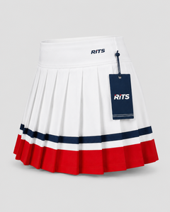 Jupe mini plissée blanche pour femme RITS avec bordure rouge marine, taille haute, anti-plis, séchage rapide, en Spandex/Polyester, personnalisable - Product Image 1
