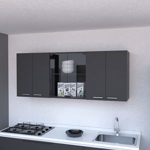 Shelton 59-Inch Wall Cabinet with Two Center Glass Doors Black Wengue <b>Kitchen</b> <b>Storage</b> <b>Unit</b> - Product Image 3