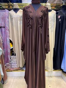Wholesale Modest Dubai Beaded Sequined Long Sleeve <b>Abaya</b> Muslim Traditional Handmade Wedding Women Breathable V Neck - Product Image 5