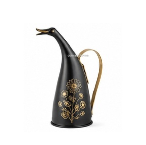Black Metal <b>Duck</b>-Shaped Watering Can with Gold Floral Design for <b>Gardening</b> - Product Image 1