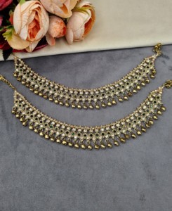 Par de tobilleras étnicas con incrustaciones de cristal, cadena ajustable para el tobillo, para mujer, joyería de boda, conjunto Payal, joyería nupcial tradicional - Product Image 3