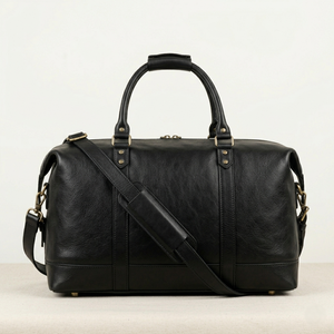 Bolsa de Viaje Adimani Premium de Cuero Negro, Bolsa de Fin de Semana con Cierre de Cremallera, Gran Capacidad, Unisex, 22 Pulgadas - Product Image 2