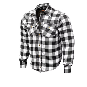 Chaqueta de Franela Protectora Blanca y Negra para Motocicleta y Camisa de Montar con Armadura de Nivel 2 y Camisa de Franela Resistente a la Abrasión para Hombre - Product Image 2