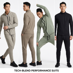 Conjunto Deportivo para Hombre, Color Sólido, Cierre Completo, Cuello Alto, Informal, para Correr, Otoño, Transpirable, Pantalones y Chaqueta de Poliéster y Algodón - Product Image 5