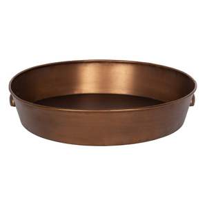 Bandeja redonda de hierro galvanizado estilo antiguo, bandeja vintage de metal para servir y exhibir con asas de madera en oferta. - Product Image 3