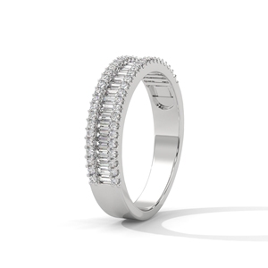 Bague d'éternité en argent finition or blanc de qualité supérieure, sertie de diamants de laboratoire taille émeraude et baguette, bijoux de mariée - Product Image 2