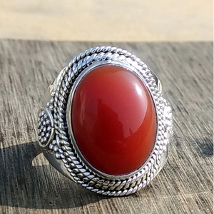 Bague en cornaline naturelle, argent 925, bijoux en pierres précieuses, bague unisexe - Product Image 4