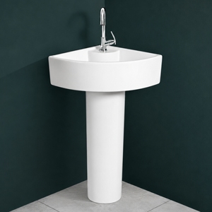 Lavabo de Pedestal Cornia Cromado, Independiente, Forma Triangular, Grifo de un Solo Orificio, Diseño Minimalista, Desagüe, Fácil de Limpiar, 5 Años de Garantía - Product Image 2