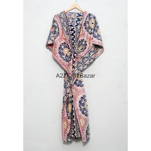 Caftán Maxi 100% Hecho a Mano en Algodón para Mujer, Cuello en V, Sin Mangas, Estampado Floral, Ecológico, Silueta Ajustada, Estilo Casual Natural - Product Image 6