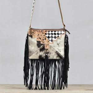 Bohemian Genuine Leather <b>Shoulder</b> Bag With Animal Print Tassel Decoration Single <b>Strap</b> Zipper Closure All Seasons Daily Use - Product Image 1