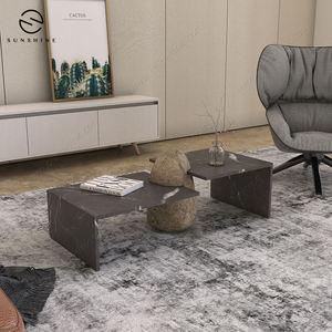 Modern Minimalist Coffee <b>Table</b> with <b>Stone</b> <b>Top</b> and Metal Frame for Living Room Furniture - Product Image 2