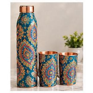 Red Bohemian Floral Pattern Copper <b>Water</b> <b>Bottle</b> With Lid Portable <b>Metal</b> Drinkware - Product Image 6